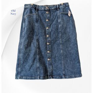 Old Navy High Rise Secret-Slim Pockets Denim Skirt Button Front Midi